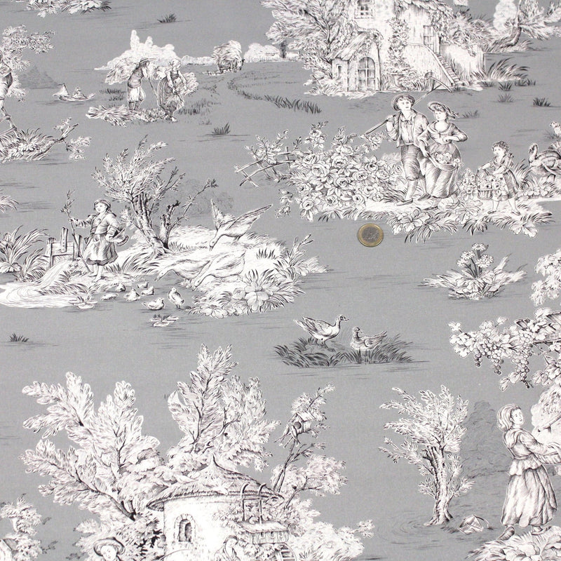 Tissu Toile de Jouy traditionnelle, nombreux fonds très colorés au choix, grande largeur 280cm - OEKO - TEX STANDARD 100 - TissusPapi.com