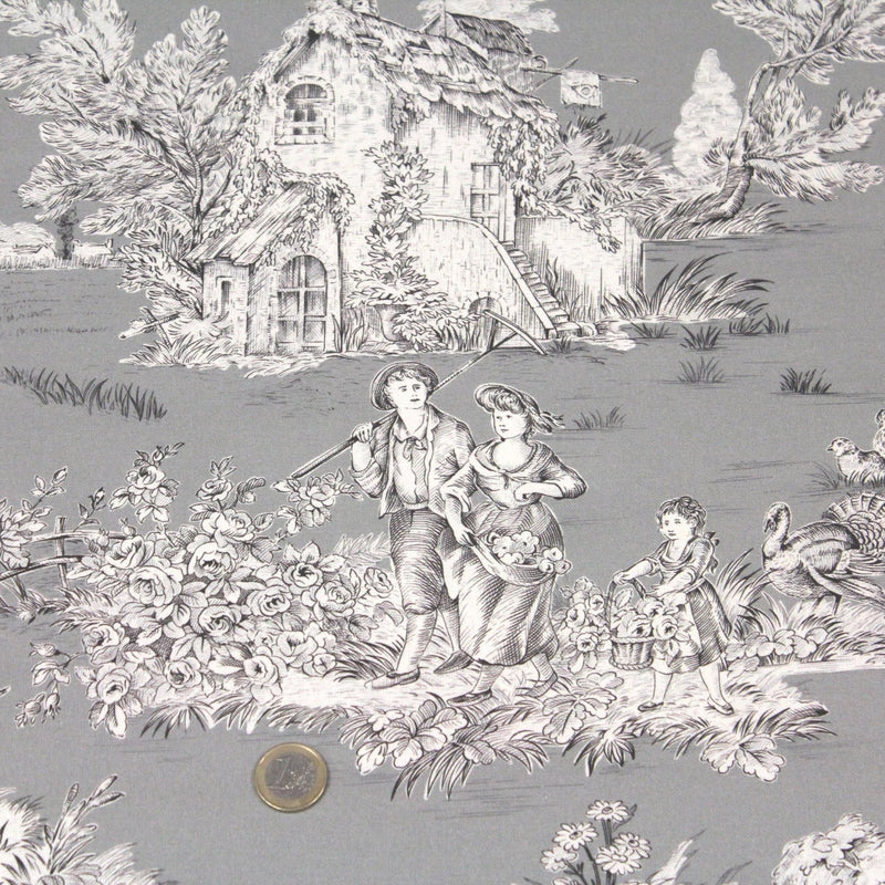 Tissu Toile de Jouy traditionnelle, nombreux fonds très colorés au choix, grande largeur 280cm - OEKO - TEX STANDARD 100 - TissusPapi.com