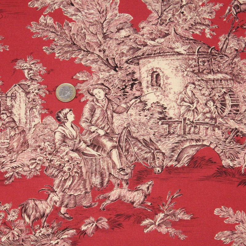 Tissu Toile de Jouy traditionnelle, nombreux fonds très colorés au choix, grande largeur 280cm - OEKO - TEX STANDARD 100 - TissusPapi.com