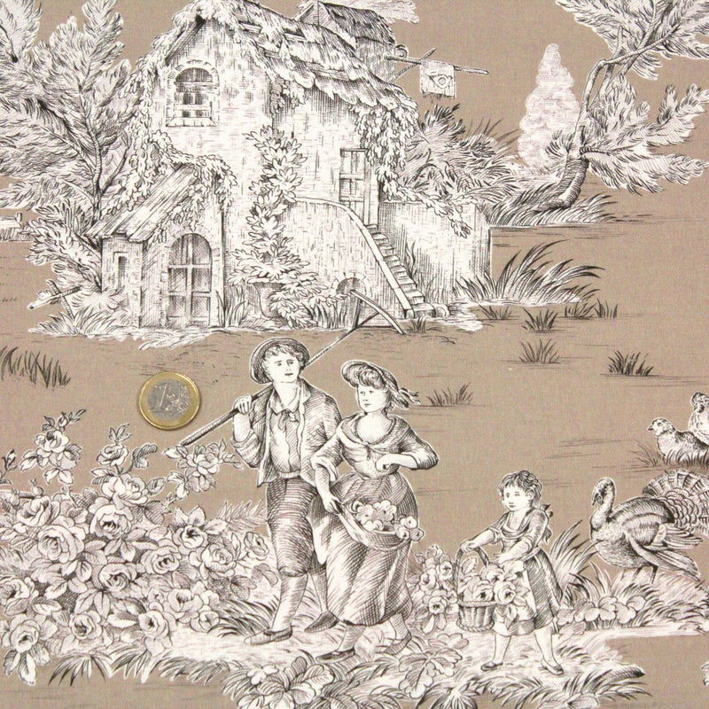 Tissu Toile de Jouy traditionnelle, nombreux fonds très colorés au choix, grande largeur 280cm - OEKO - TEX STANDARD 100 - TissusPapi.com