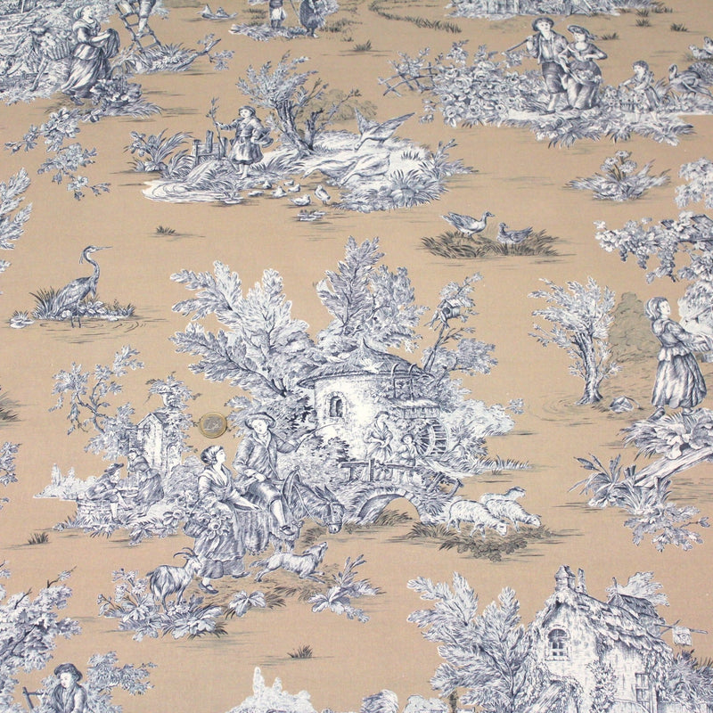 Tissu Toile de Jouy traditionnelle, nombreux fonds très colorés au choix, grande largeur 280cm - OEKO - TEX STANDARD 100 - TissusPapi.com