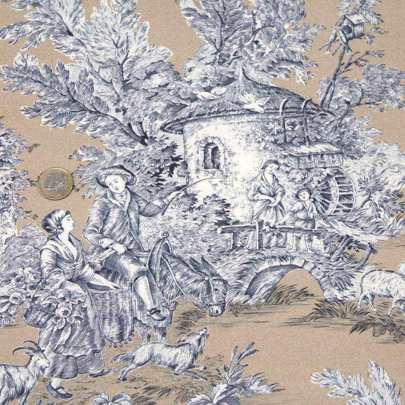Tissu Toile de Jouy traditionnelle, nombreux fonds très colorés au choix, grande largeur 280cm - OEKO - TEX STANDARD 100 - TissusPapi.com