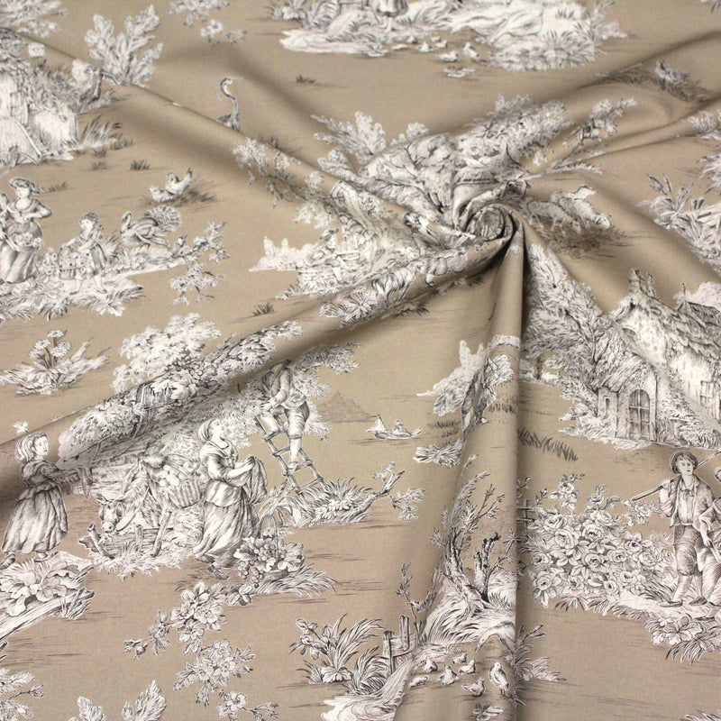 Tissu Toile de Jouy traditionnelle, nombreux fonds très colorés au choix, grande largeur 280cm - OEKO - TEX STANDARD 100 - TissusPapi.com