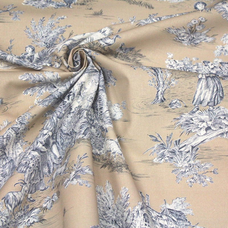 Tissu Toile de Jouy traditionnelle, nombreux fonds très colorés au choix, grande largeur 280cm - OEKO - TEX STANDARD 100 - TissusPapi.com