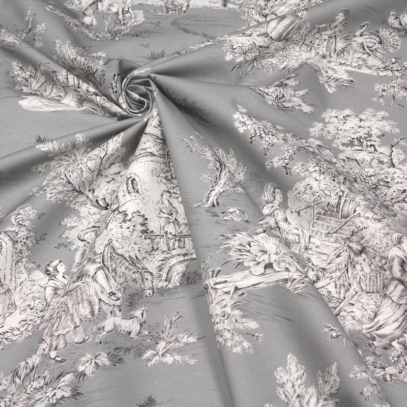 Tissu Toile de Jouy traditionnelle, nombreux fonds très colorés au choix, grande largeur 280cm - OEKO - TEX STANDARD 100 - TissusPapi.com