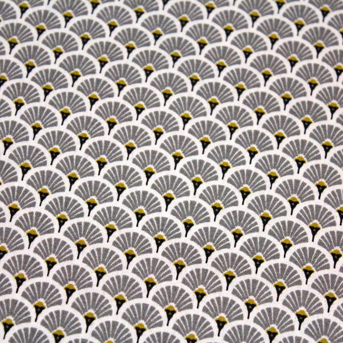 Tissu de coton motif traditionnel japonais aux éventails SENSU gris - Oeko-Tex - tissuspapi