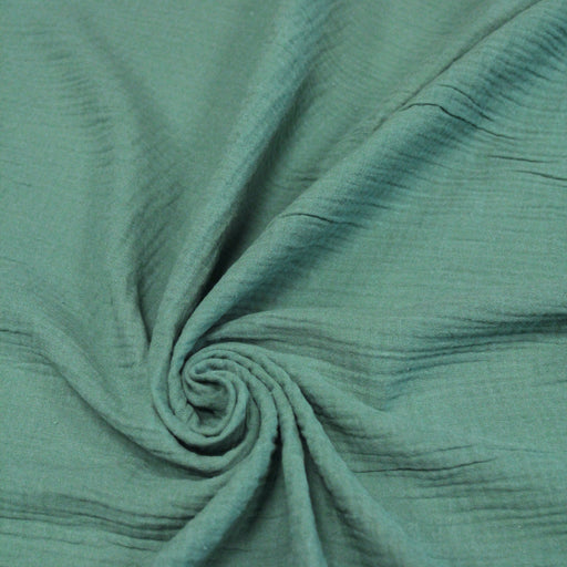 Tissu double gaze de coton gaufrée vert eucalyptus - Oeko-Tex - tissuspapi