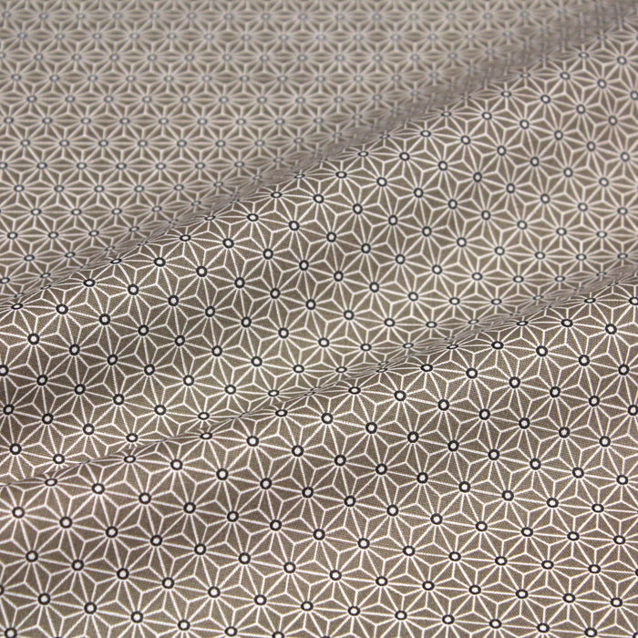 Tissu de coton saki motif traditionnel japonais géométrique ASANOHA taupe & blanc - Oeko-Tex