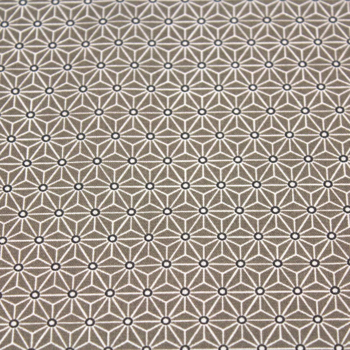 Tissu de coton saki motif traditionnel japonais géométrique ASANOHA taupe & blanc - Oeko-Tex