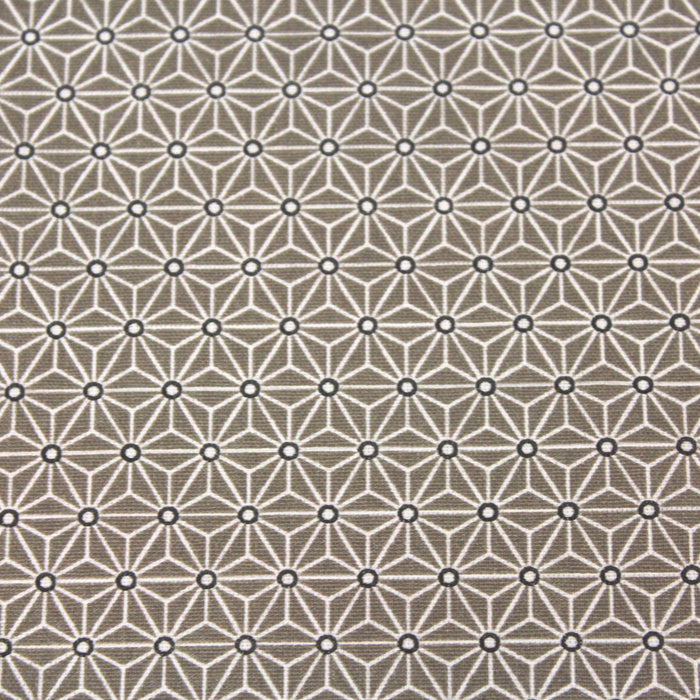 Tissu de coton saki motif traditionnel japonais géométrique ASANOHA taupe & blanc - Oeko-Tex - tissuspapi