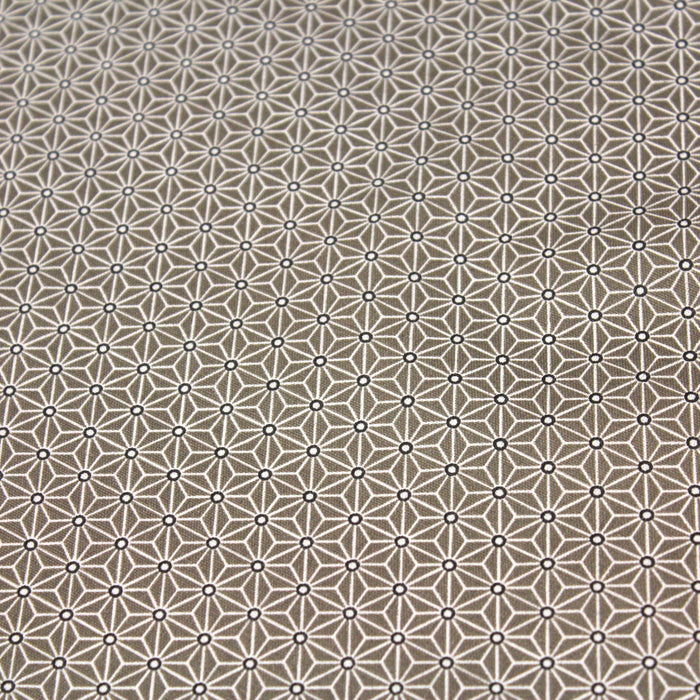 Tissu de coton saki motif traditionnel japonais géométrique ASANOHA taupe & blanc - Oeko-Tex