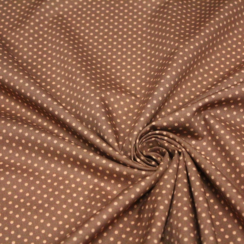 Tissu popeline de coton marron clair aux pois crème - COLLECTION POLKA DOT - TissusPapi.com