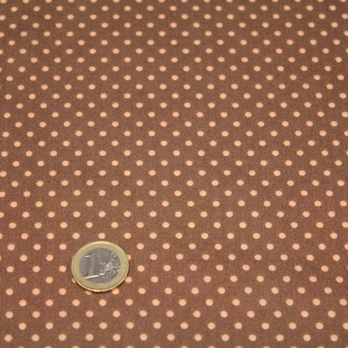 Tissu de coton marron clair aux pois crème - Oeko-Tex - COLLECTION POLKA DOT