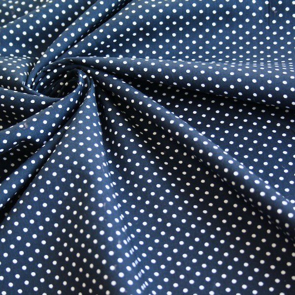 Tissu popeline de coton bleu nuit à pois blancs - COLLECTION POLKA DOT - Oeko - Tex - TissusPapi.com