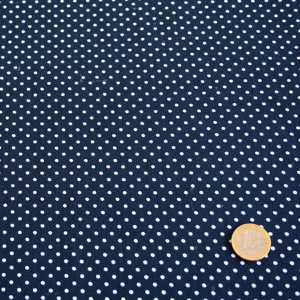 Tissu popeline de coton bleu nuit à pois blancs - COLLECTION POLKA DOT - Oeko - Tex - TissusPapi.com
