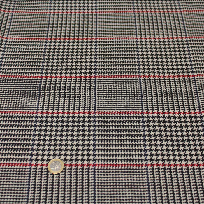 Tissu Lainage Pied de coq blanc cassé, rouge et noir - Fabrication Italienne - tissuspapi