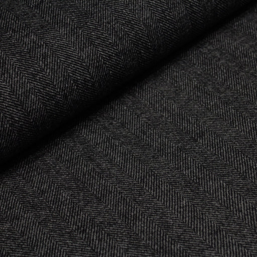 Tissu Lainage aux chevrons gris anthracite et noir - Fabrication Italienne - tissuspapi