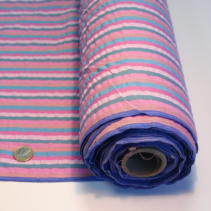 Tissu de coton Seersucker bleu & rose - tissuspapi