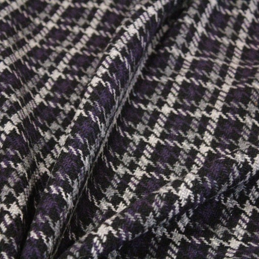 Tissu lainage tartan à carreaux noirs, gris & violets - Fabrication italienne - tissuspapi