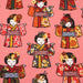 Tissu de coton motif japonais aux geishas, fond corail - Oeko-Tex