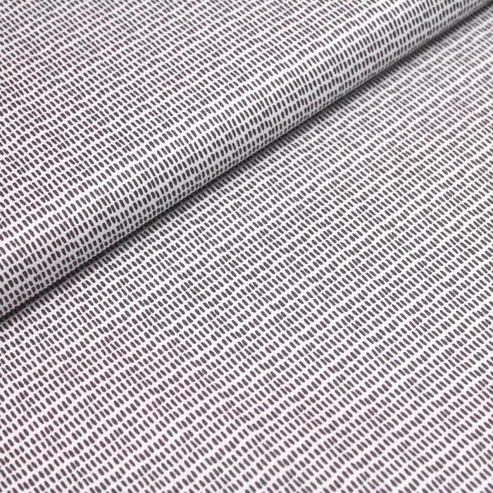 Tissu de coton aux petits tirets gris, fond blanc - OEKO-TEX® - tissuspapi