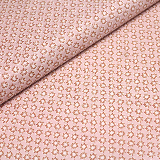 Tissu de coton aux motifs ocre & blanc, fond rose pâle - OEKO-TEX® - tissuspapi