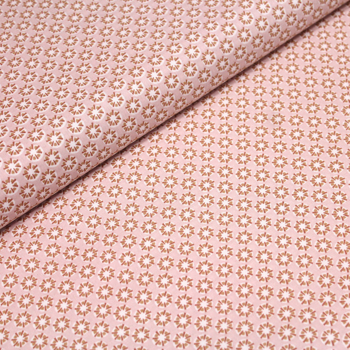 Tissu de coton aux motifs ocre & blanc, fond rose pâle - OEKO-TEX® - tissuspapi