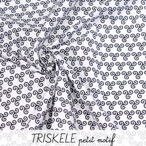 Tissu popeline de coton BRETAGNE - Triskel noir sur fond blanc - Petit motif - tissuspapi
