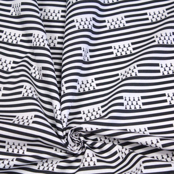 Tissu popeline de coton BRETAGNE - Gwenn ha Du, drapeau breton - Petit motif