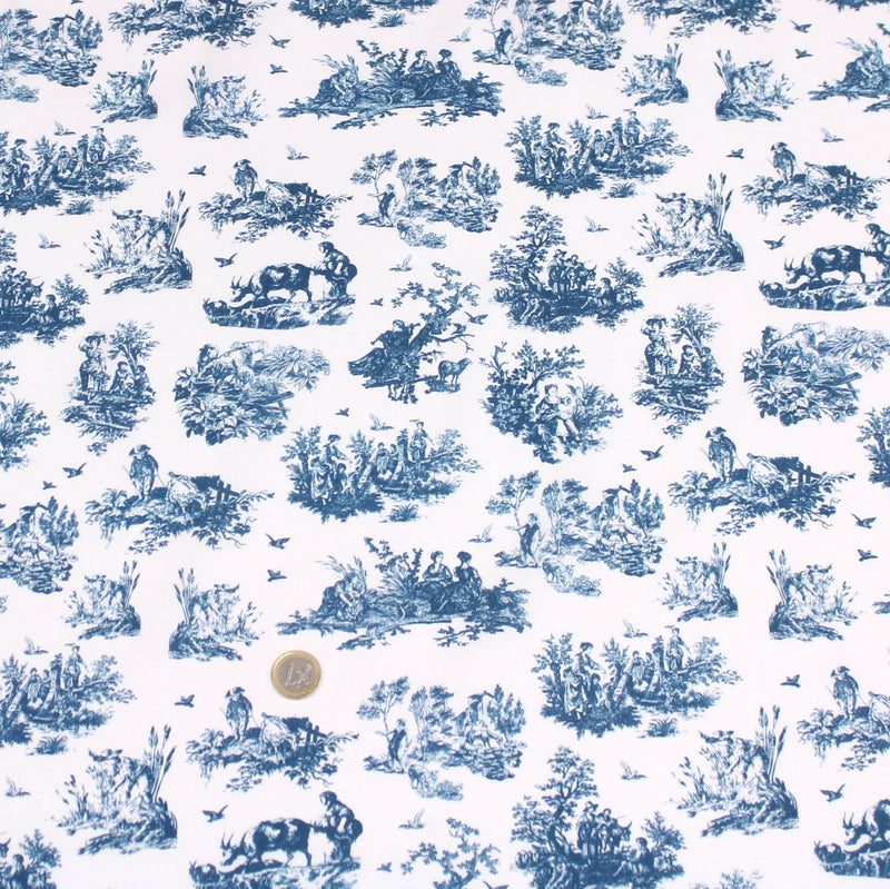 Tissu cotonnade Toile de Jouy OBER blanc : nombreuses couleurs - OEKO - TEX - TissusPapi.com