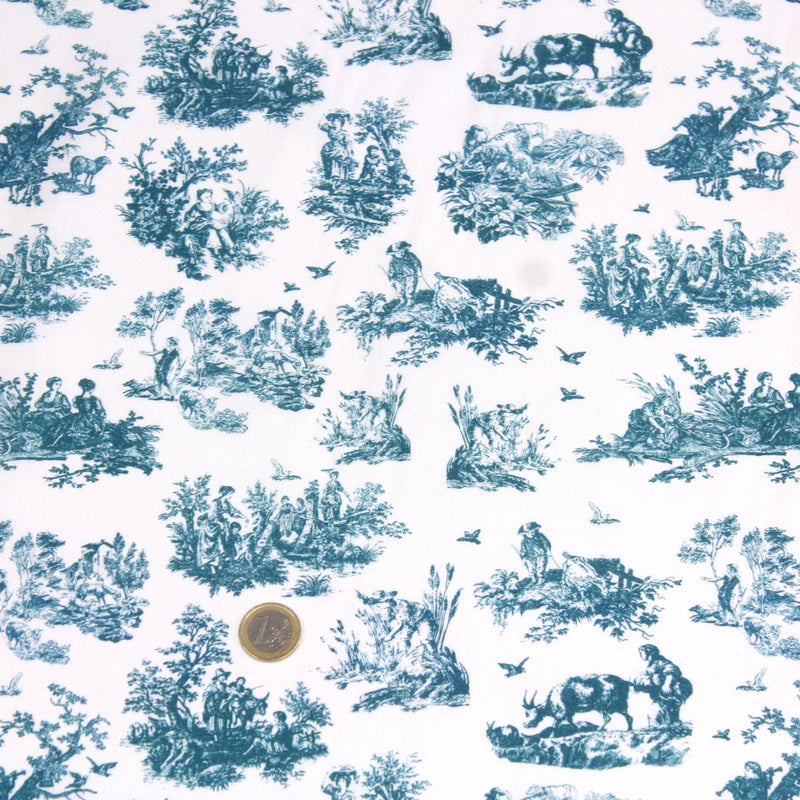 Tissu cotonnade Toile de Jouy OBER blanc : nombreuses couleurs - OEKO - TEX - TissusPapi.com