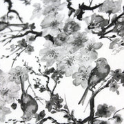 Tissu cotonnade motif jardin japonais GUNMA aux oiseaux et fleurs de cerisier noir et blanc - TissusPapi.com