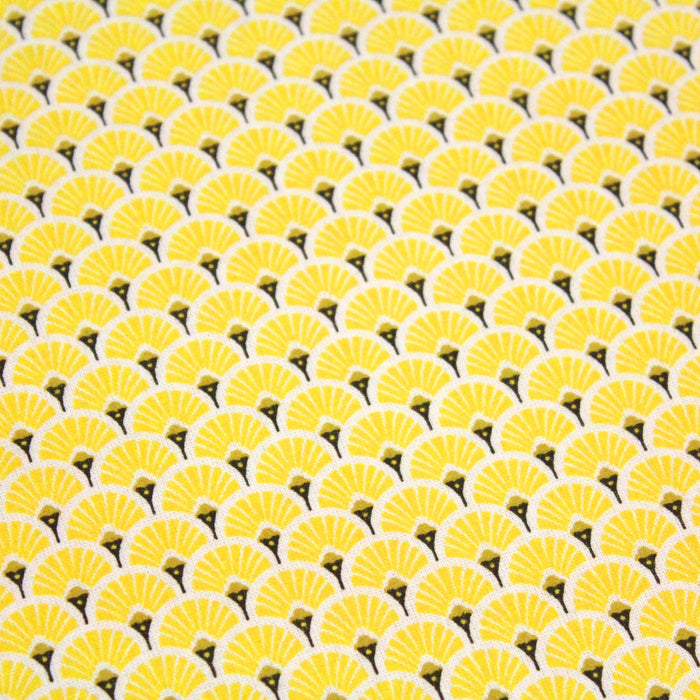 Tissu de coton motif traditionnel japonais aux éventails SENSU jaune citron - Oeko-Tex