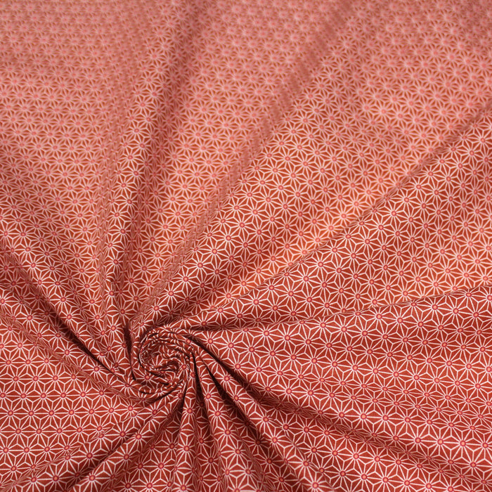 Tissu de coton saki motif traditionnel japonais géométrique ASANOHA rouge tomette & blanc - Oeko-Tex