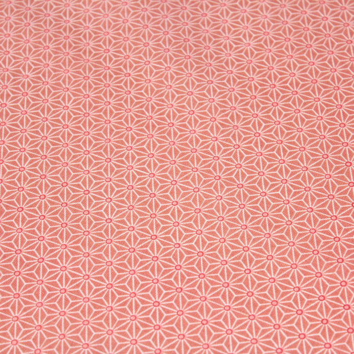 Tissu de coton saki motif traditionnel japonais géométrique ASANOHA pêche & blanc - Oeko-Tex