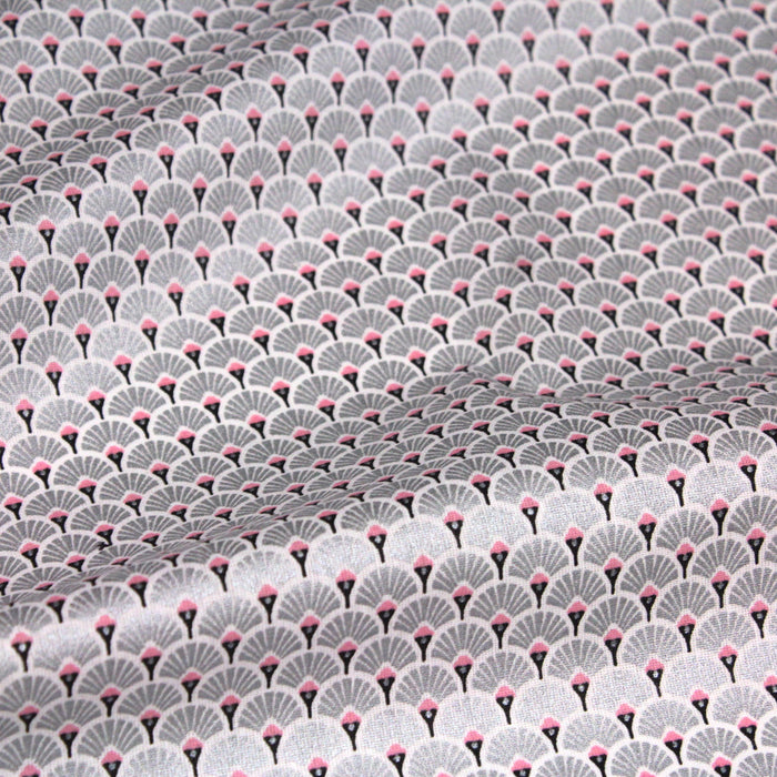 Tissu de coton motif traditionnel japonais aux éventails SENSU argentés - Oeko-Tex