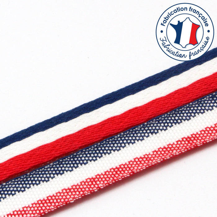Ruban sergé de coton tricolore bleu blanc rouge 10mm - Fabrication française