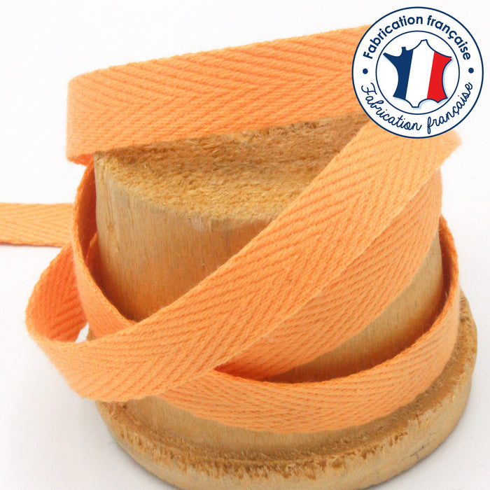 Ruban sergé de coton pêche 10mm - Fabrication française - tissuspapi