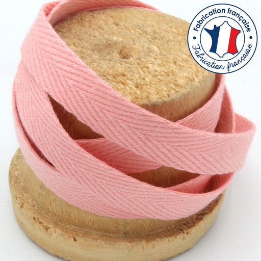 Ruban sergé de coton rose indien 10mm - Fabrication française - tissuspapi