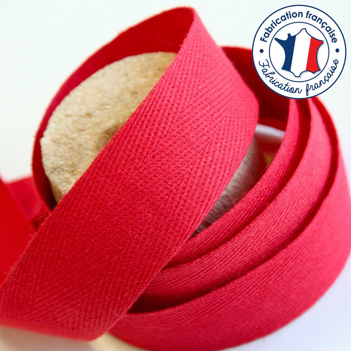 Ruban sergé de coton rouge 23,5mm - Fabrication française - tissuspapi
