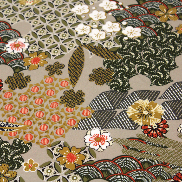 Tissu popeline de viscose motifs japonais aux tons ocres - Fabrication française - Oeko-Tex - tissuspapi