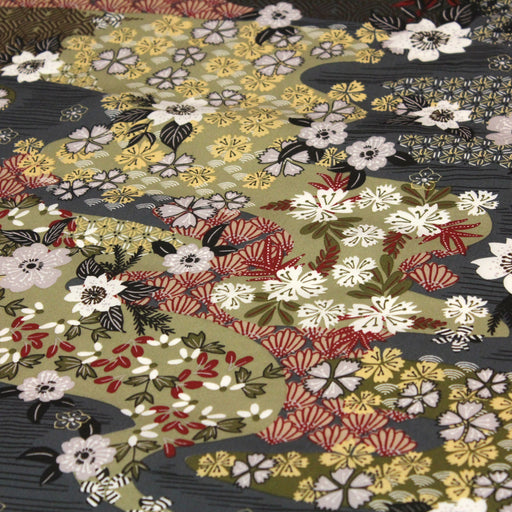 Tissu popeline de viscose motifs japonais aux tons gris - Fabrication française - Oeko-Tex - tissuspapi