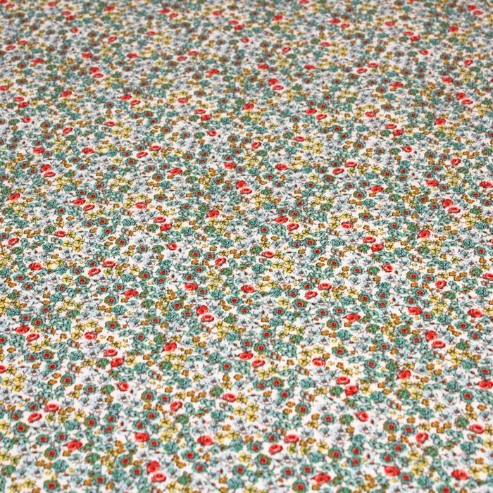 Tissu popeline de viscose blanche aux petites fleurs multicolores - Fabrication française - Oeko-Tex