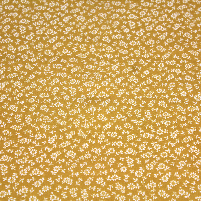 Tissu popeline de viscose jaune aux fines fleurs blanches - Fabrication française - Oeko-Tex