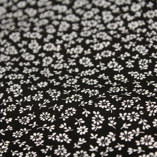 Tissu popeline de viscose noire aux fines fleurs blanches - Fabrication française - Oeko-Tex - tissuspapi