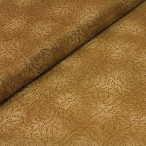 Tissu de coton faux-uni cappuccino à branches & feuilles - tissuspapi