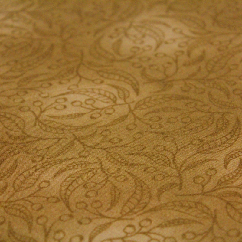Tissu cotonnade faux - uni cappuccino, branches & feuilles - TissusPapi.com