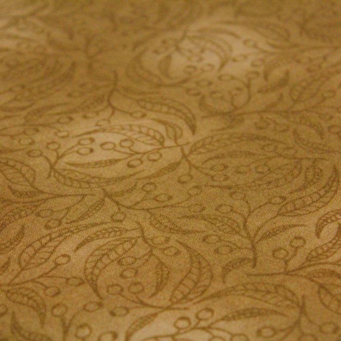 Tissu de coton faux-uni cappuccino à branches & feuilles