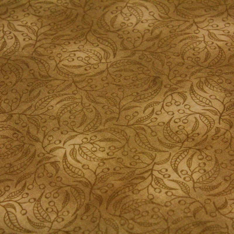Tissu cotonnade faux - uni cappuccino, branches & feuilles - TissusPapi.com