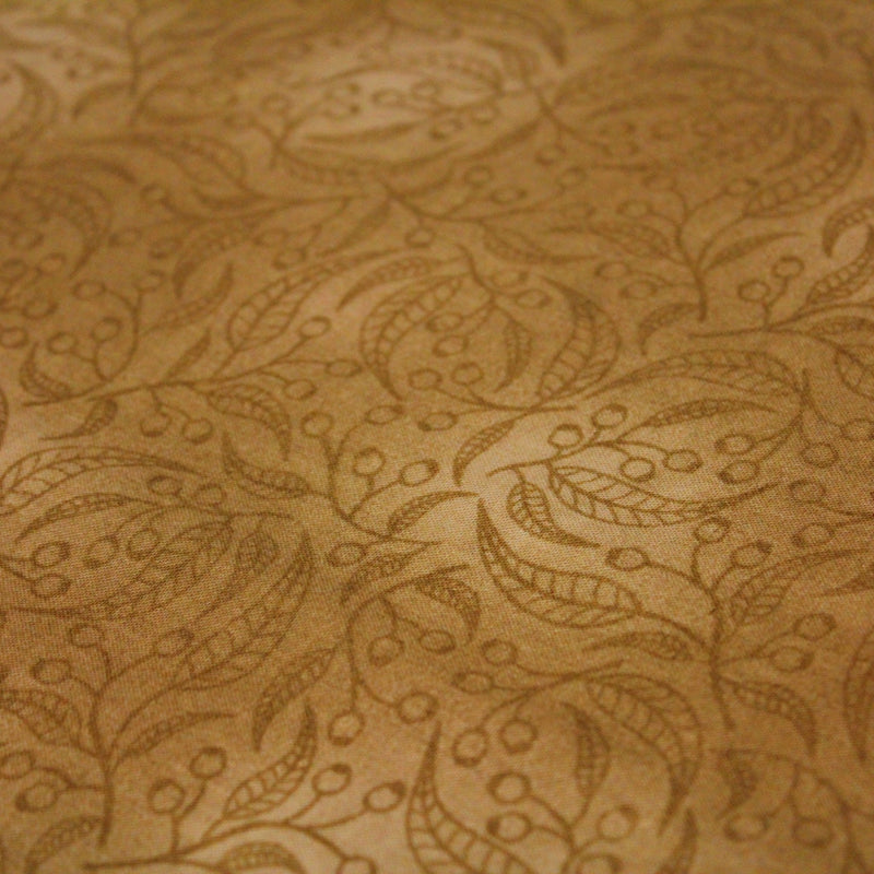 Tissu cotonnade faux - uni cappuccino, branches & feuilles - TissusPapi.com